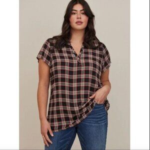 Black Red White Plaid Tartan Popover Flowy